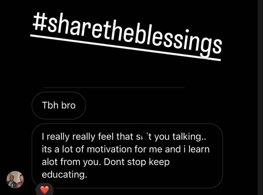 Reader message: it's a lot of motivation for me and I learn a lot from you